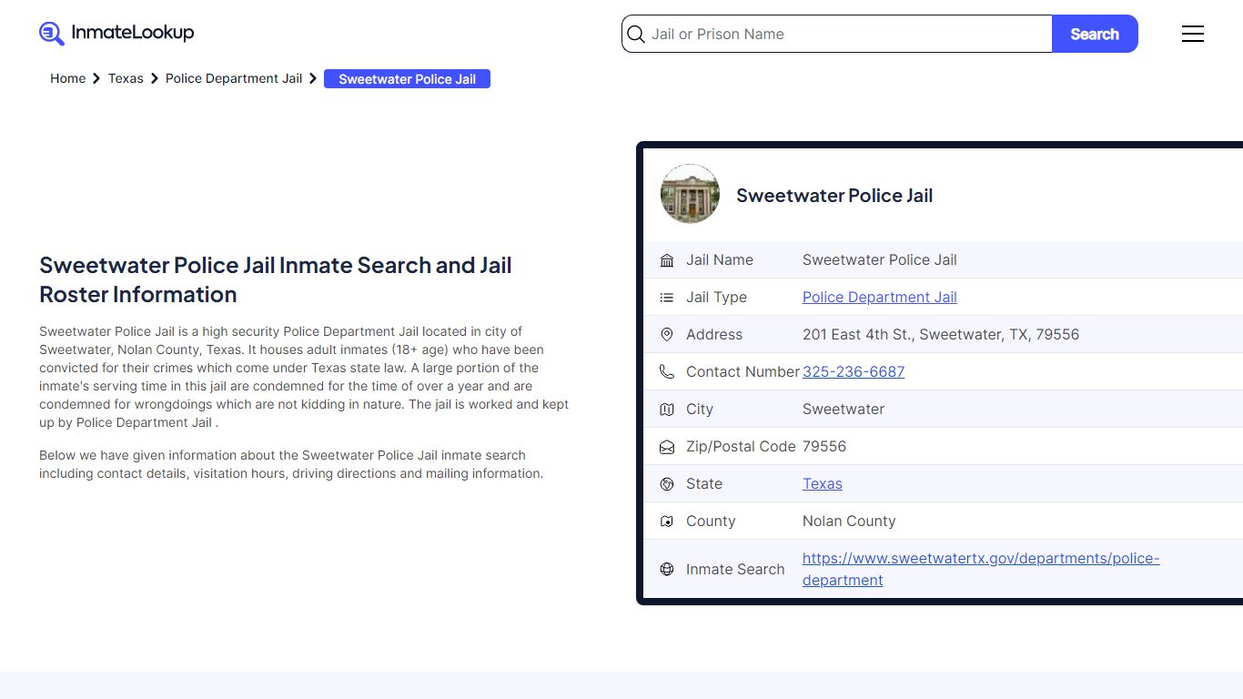 Sweetwater Police Jail (TX) Inmate Search Texas - Inmate Lookup