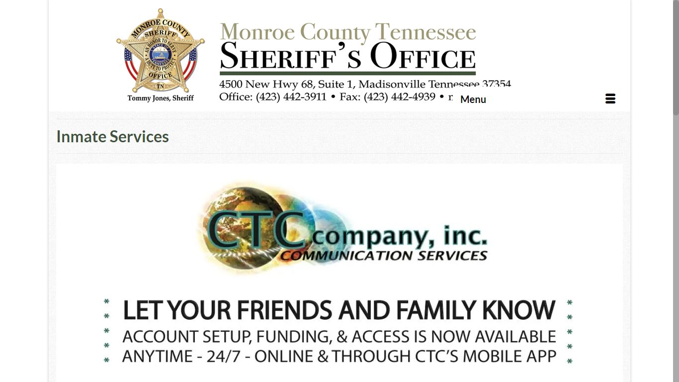 Inmate Services - Monroe County Tennessee Sheriff's Office